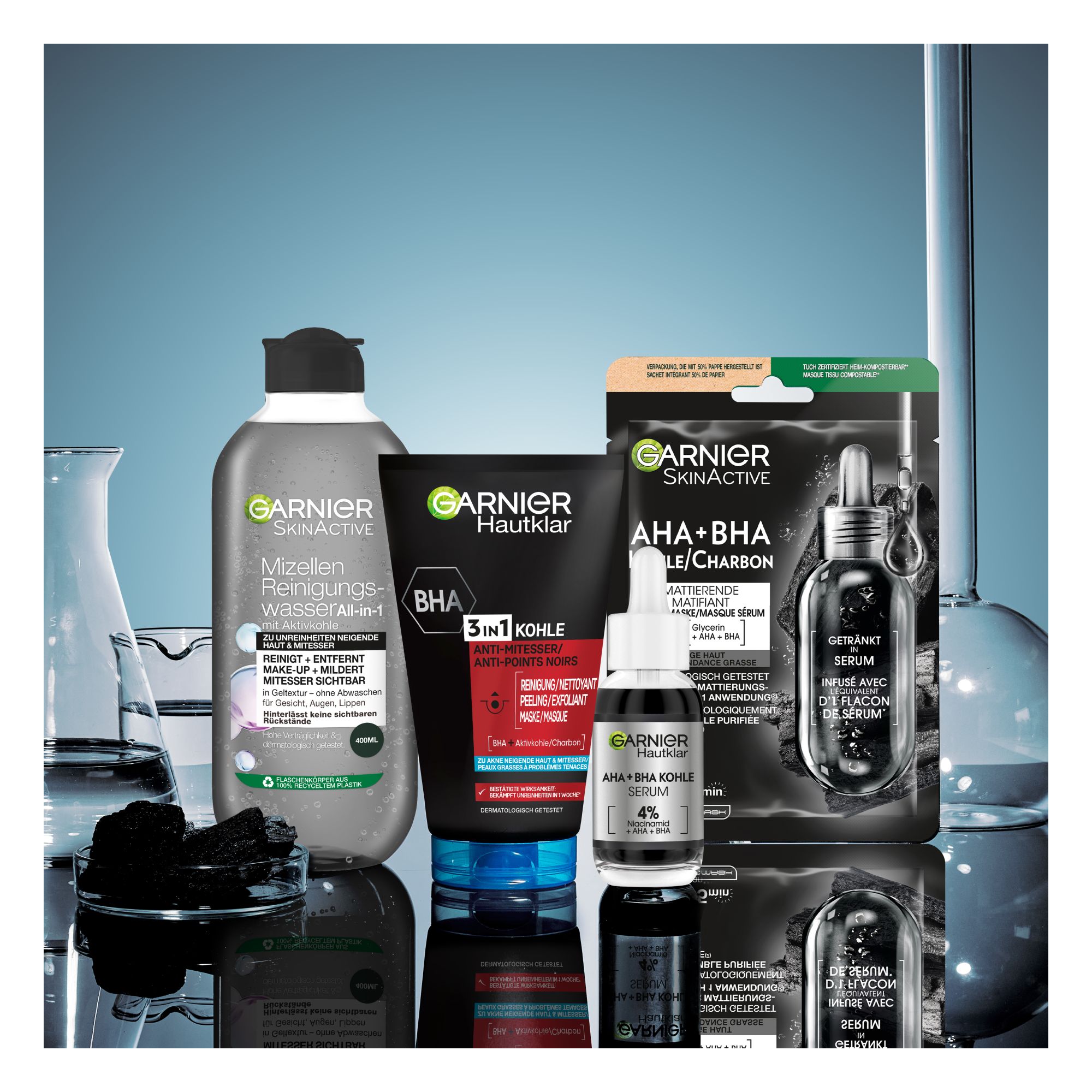 Face Peeling, Mask & Cleanser - Hautklar 3 In 1 Kohle