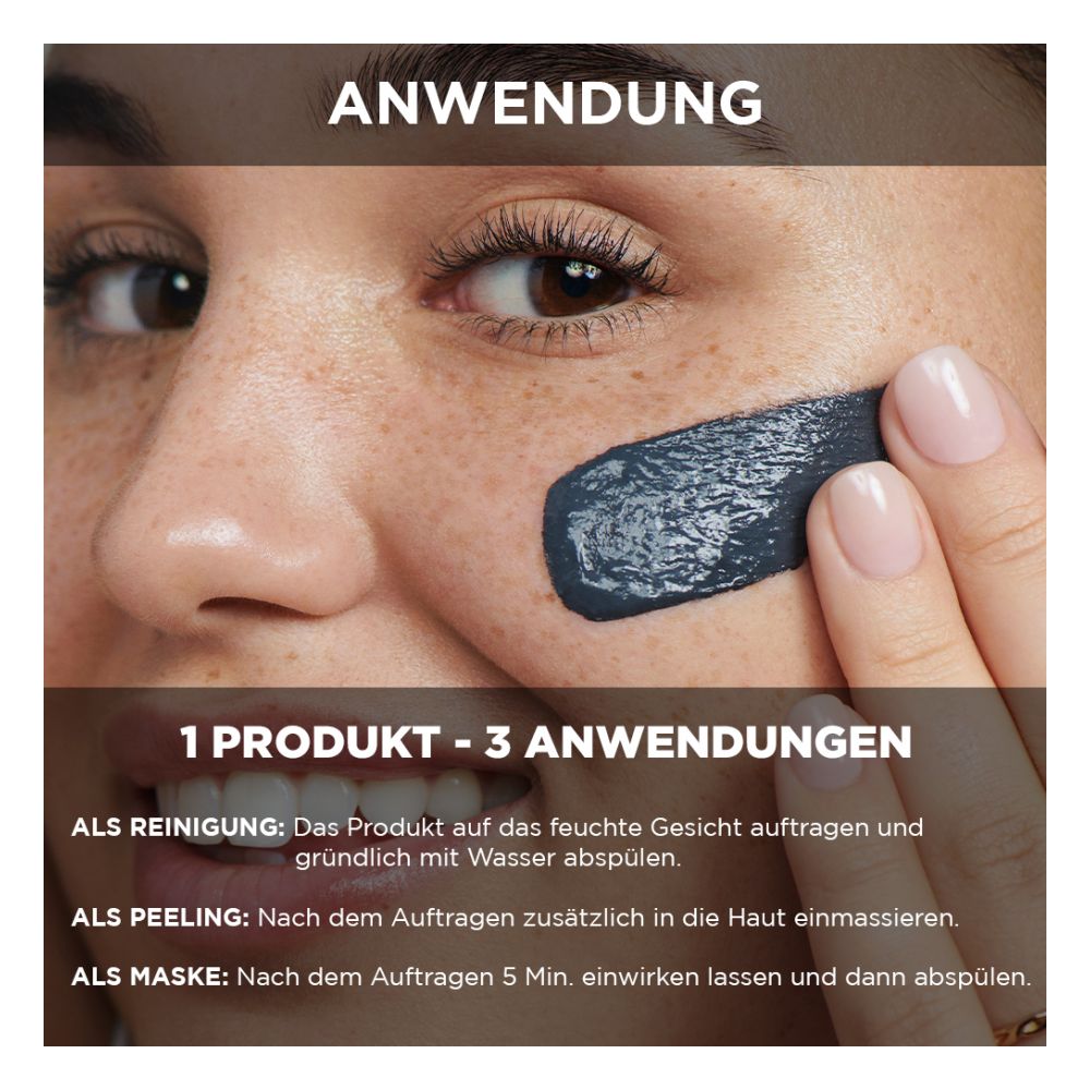 Face Peeling, Mask & Cleanser - Hautklar 3 In 1 Kohle