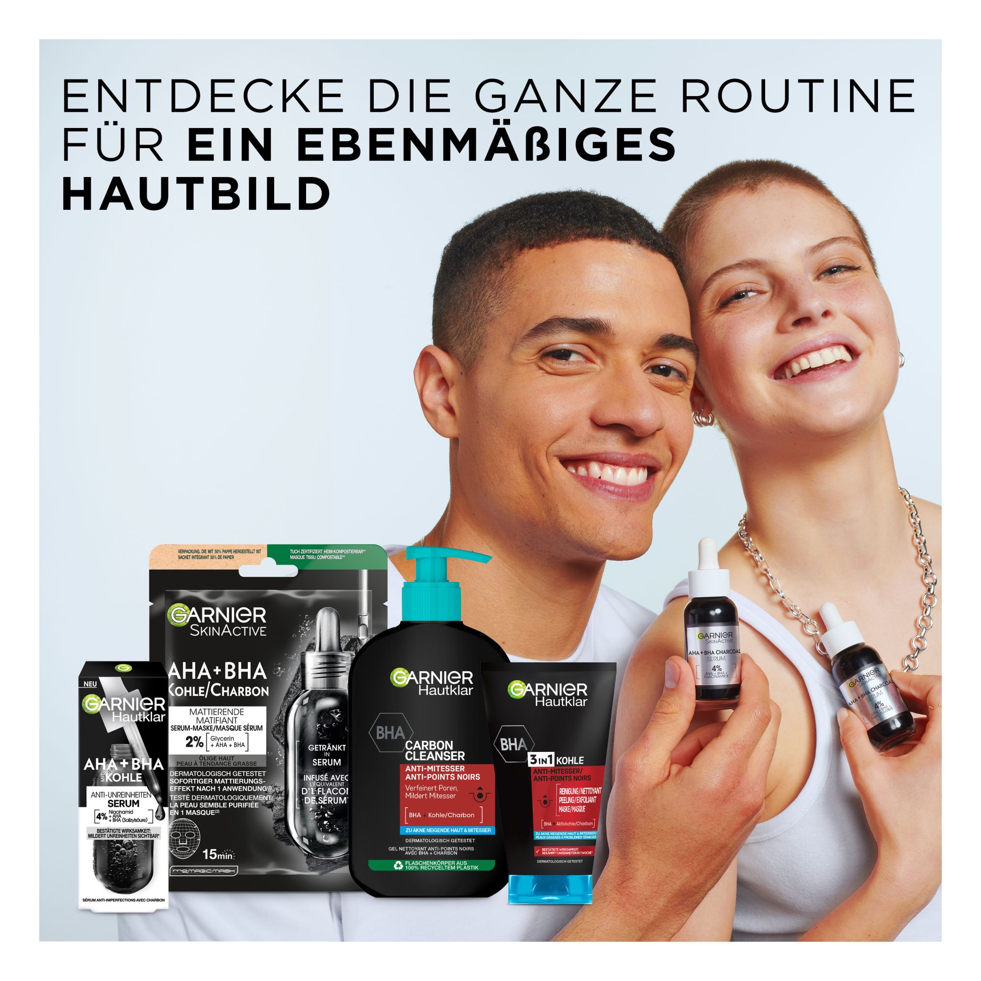Face Peeling, Mask & Cleanser - Hautklar 3 In 1 Kohle