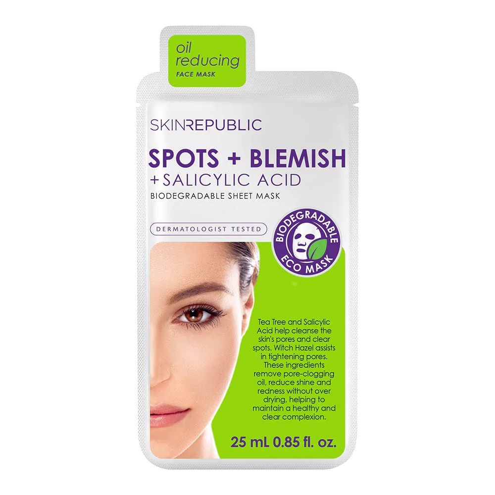 Face Mask - Spots + Blemish - Salicylic Acid Biodegradable Sheet Mask Face Mask - Spots + Blemish - Salicylic Acid Biodegradable Sheet Mask