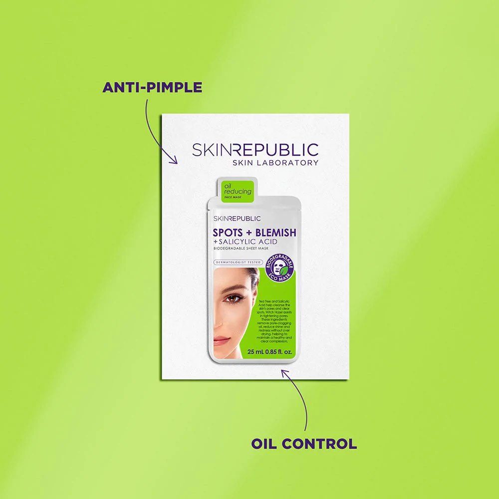 Face Mask - Spots + Blemish - Salicylic Acid Biodegradable Sheet Mask Face Mask - Spots + Blemish - Salicylic Acid Biodegradable Sheet Mask