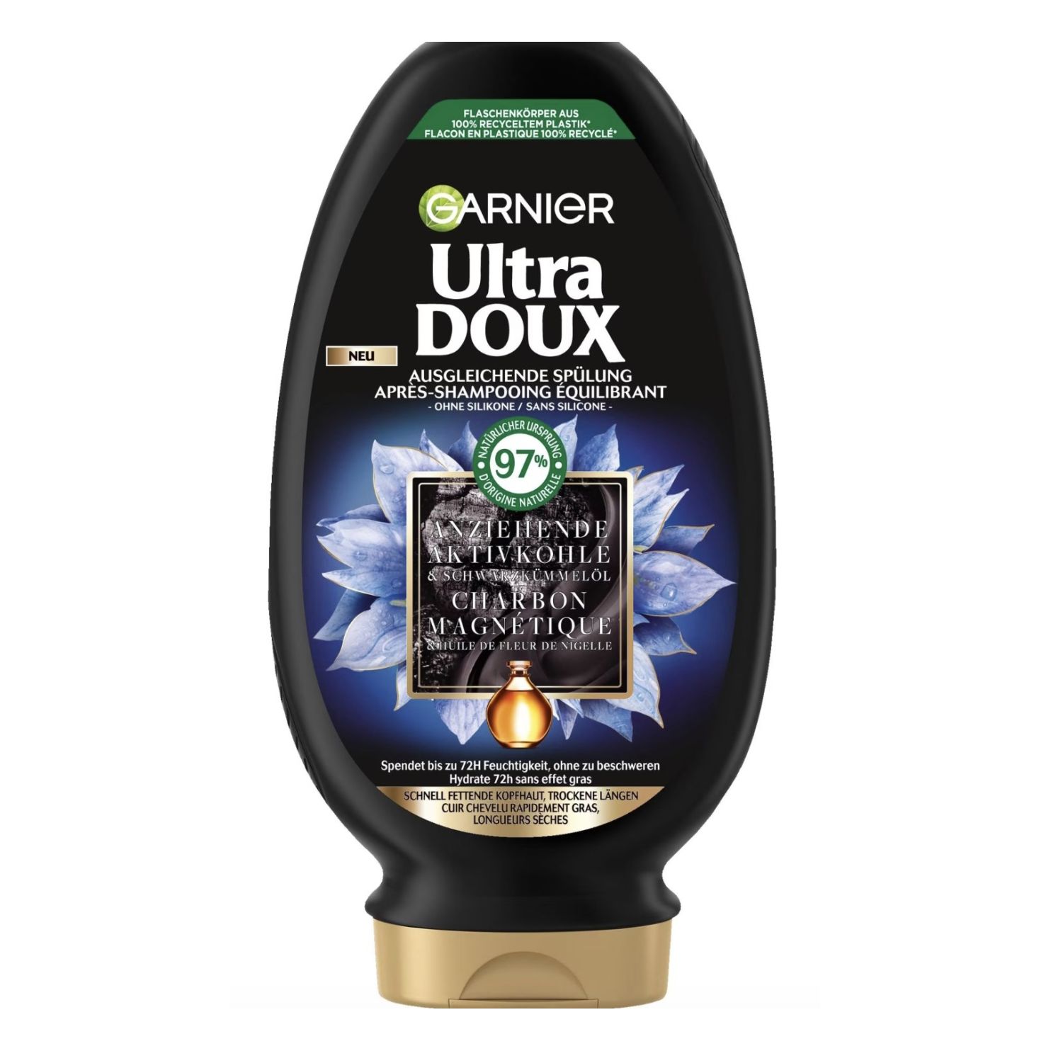 Ultra Doux - Ausgleichende Spülung - Anziehende Aktivkohle & Schwarzkümmelöl Ultra Doux - Ausgleichende Spülung - Anziehende Aktivkohle & Schwarzkümmelöl