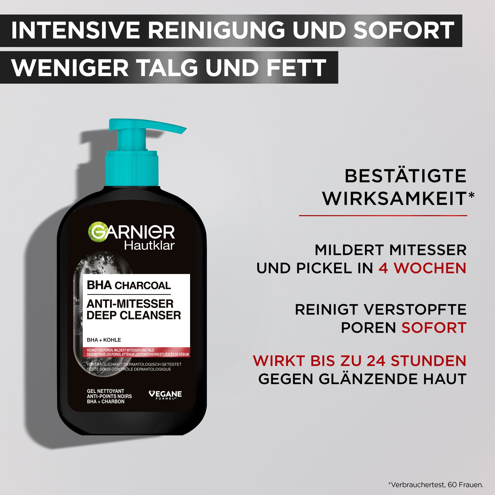 Gel Nettoyant - Hautklar - BHA Charcoal Anti-Mitesser Deep Cleanser