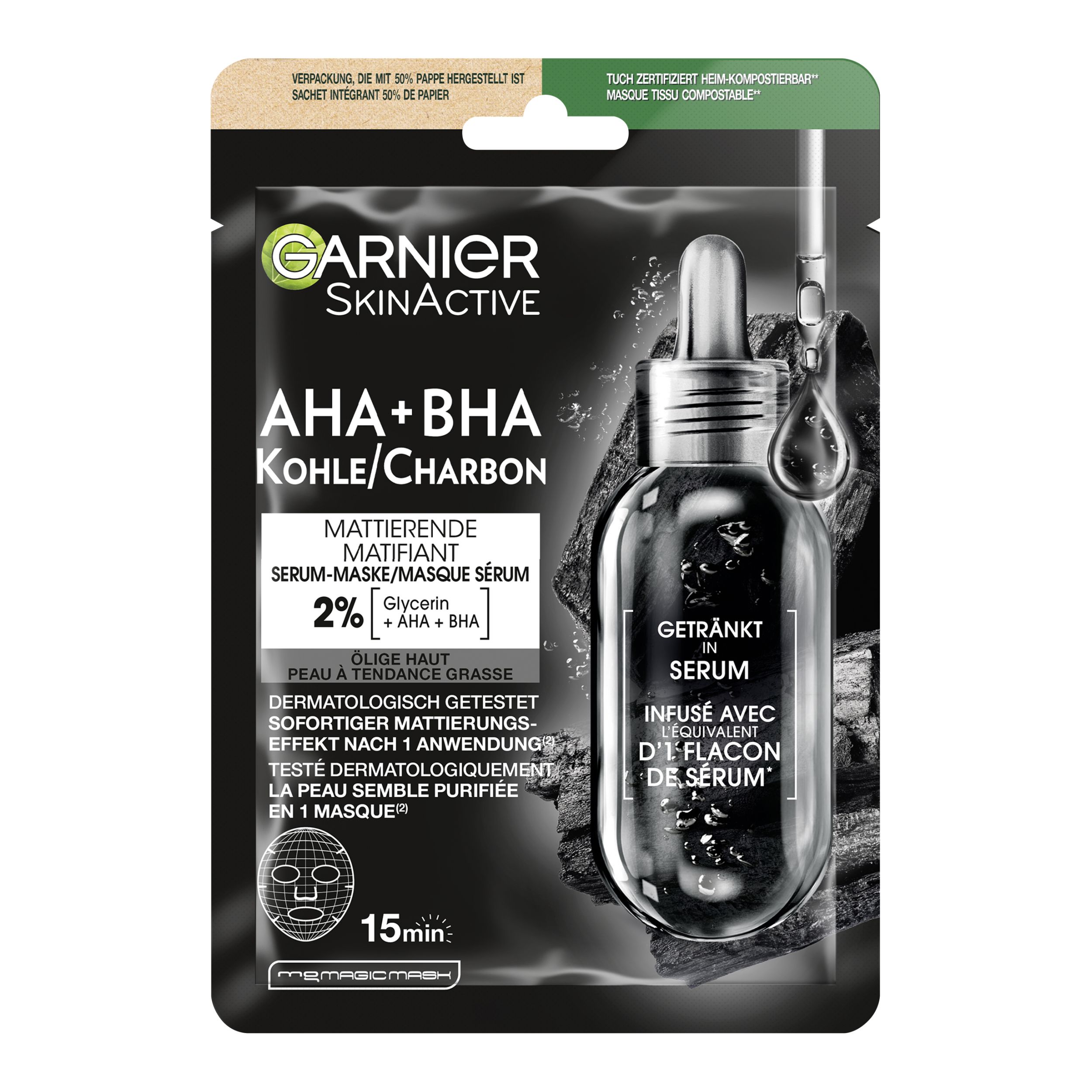 SkinActive - AHA+BHA Kohle Tuchmaske -- Tuchmaske SkinActive - AHA+BHA Kohle Tuchmaske -- Tuchmaske