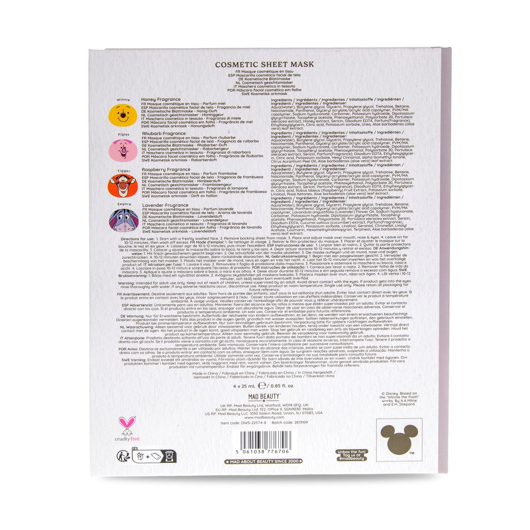 Collection de Masques Pour Le Visage - Disney Winnie The Pooh - 100th Anniversary Collection - Cosmetic Sheet Mask Collection Collection de Masques Pour Le Visage - Disney Winnie The Pooh - 100th Anniversary Collection - Cosmetic Sheet Mask Collection