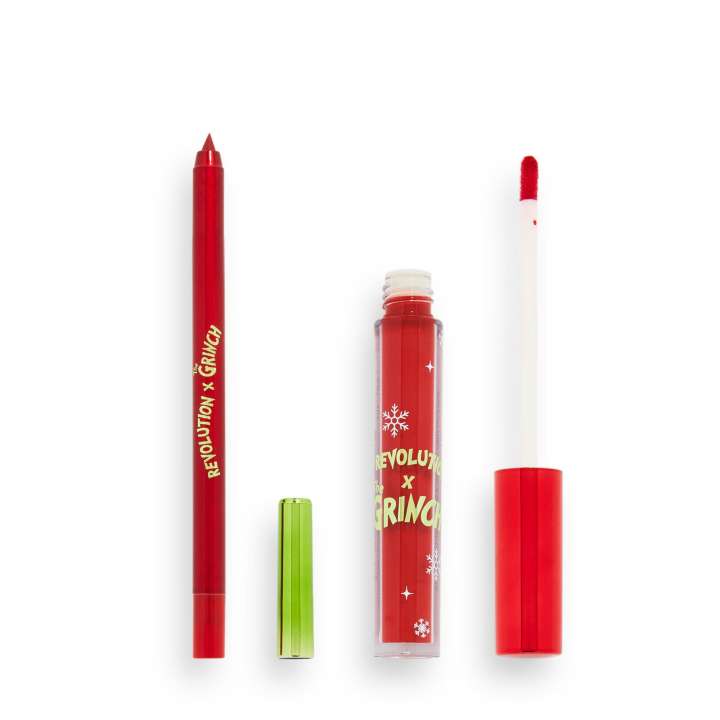 Flüssig-Lippenstift & Lipliner Set - Revolution x The Grinch - Lip Kit