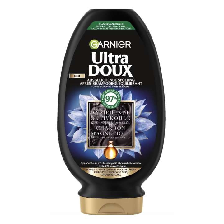 Ultra Doux - Après-Shampooing Équilibrant - Charbon Magnétique & Huile de Fleur de Nigelle